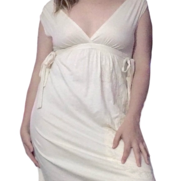 Billabong Dresses & Skirts - VINTAGE BILLABONG GODDESS DRESS CREAM V-NECK RIBBONS COQUETTE BOWS